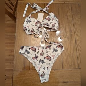 Women's Rosa Clothing Cow Girl Bikini Set White XL NWT